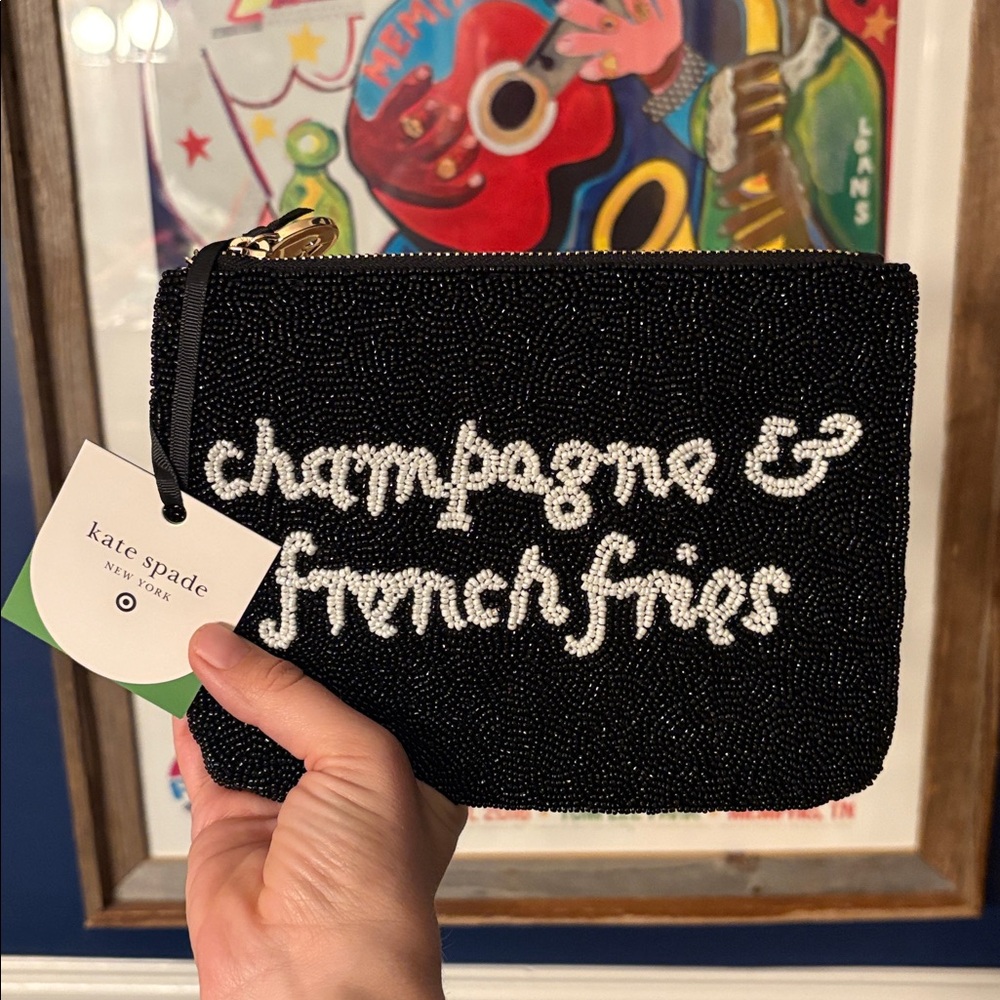 Kate Spade x Target Beaded Champagne and French Fries Clutch Handbag Bag NWT